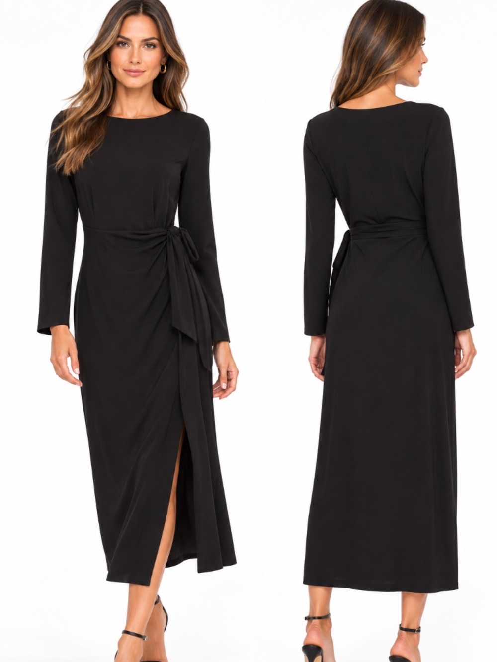 🖤 NWT The Kooples Black Lace Insert Draped Wrap Midi Dress XS $495🖤